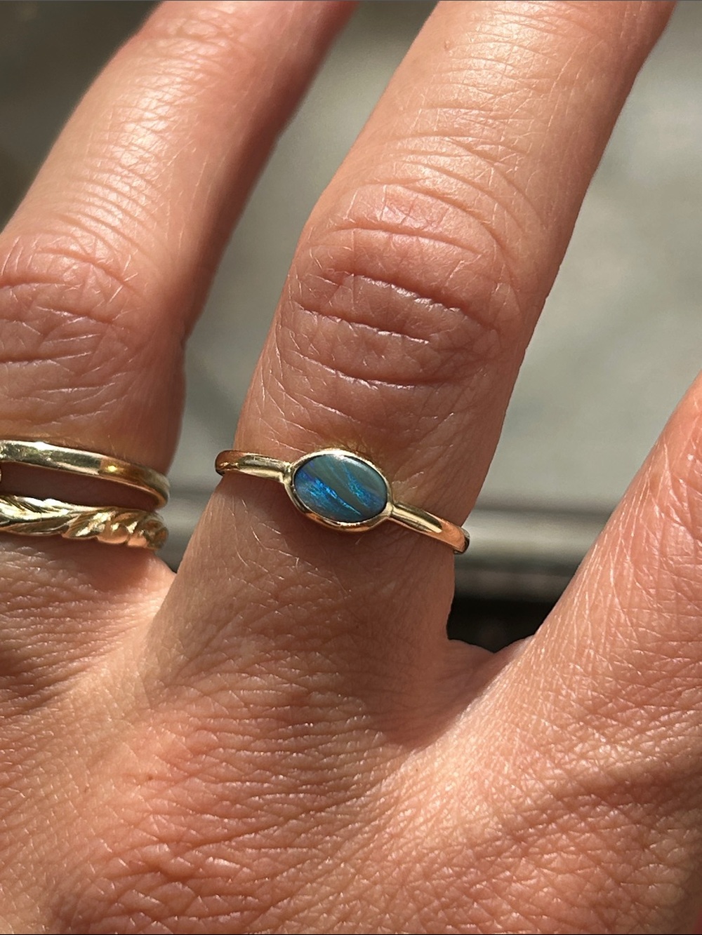 14k solid Gold Ring with Blue Opal Women's Jewelry